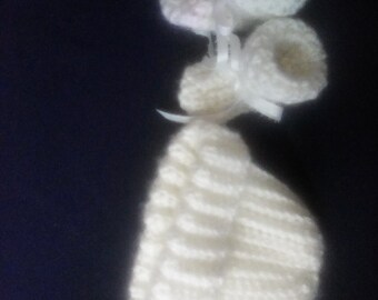 Super soft micro Preemie Baby Hat& Bootie White