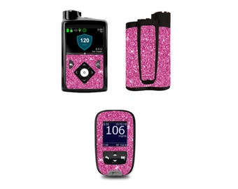 Pink Shimmer Sparkle Vinyl Decals for Pump / Meter / Strip Container (choose a set)- 770g & 780g - Diabetes - T1D - Medtronic