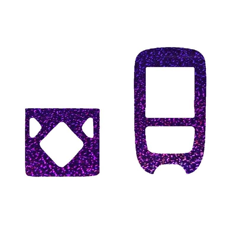 May include: Two purple glitter stickers, one shaped like a phone and the other shaped like a square with a diamond in the center.