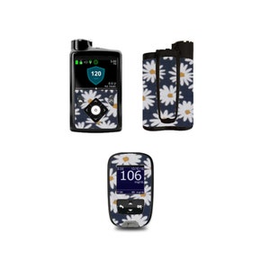 White Daisy on Navy Vinyl Decals for Pump / Meter / Strip Container (choose a set)- 770g & 780g - Diabetes - T1D - Medtronic