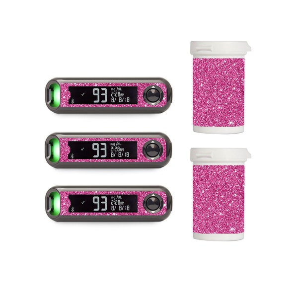 Pink Shimmer Sparkle Vinyl Decal for Contour Next ONE Blood Glucose Meter / Strip Container (choose a set)- Diabetes - T1D - Medtronic