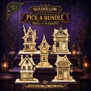 Noxhollow Halloween Village DIY Kits, Pick 3, 5, or 10 Unfinished MDF Buildings