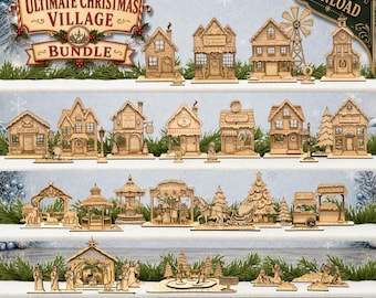 Christmas Village SVG Bundle – Laser Cut Files for Glowforge, Holiday Town Buildings (Digital Download)