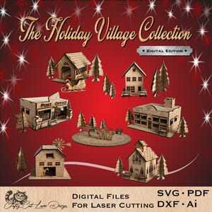 Villaggio di Natale SVG, file digitale per Glowforge - file tagliati al laser, decorazioni natalizie, modello fai da te per la casa di Natale, file di progettazione per il taglio SVG