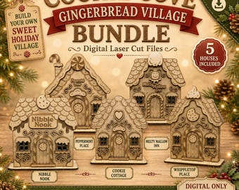 Laser Cut Gingerbread Village SVG Set – Christmas Mini House Pattern Bundle