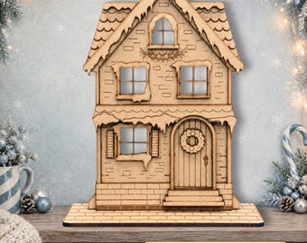 Laser-Cut Evergreen House SVG – Holiday Village Building Digital Files for Glowforge / xTool
