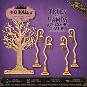 Haunted Trees & Street Lamps SVG – Halloween Village Laser Cut Files