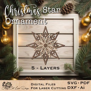 Laser Cut Christmas Star Ornament: 5-Layer SVG File