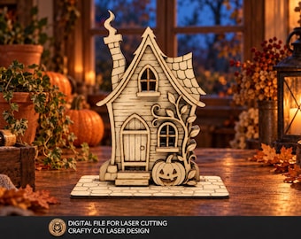 Haunted Cabin SVG – Halloween Village Facade Laser Cut File for 3mm Material