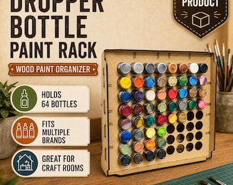 Dropper Bottle Paint Rack – 64 Bottle Laser Cut Organizer – Hobby Paint Storage Shelf for Vallejo, Army Painter & Miniature Painters