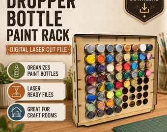 Archivos SVG para estante de pintura con gotero – Organizador de 64 botellas cortado con láser – Descarga digital para Glowforge, OMTech y Hobby Storage