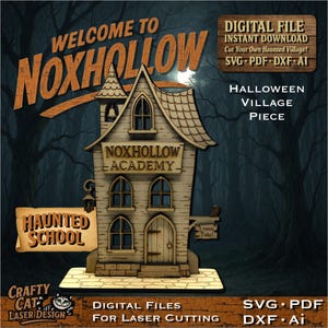 Haunted School SVG – School House Laser Cut File – Glowforge Digital Halloween Village Building