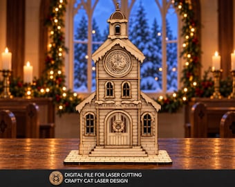 Laser-Cut Christmas Chapel SVG – Holiday Village Building Digital Files for Glowforge / xTool