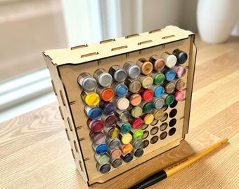 Dropper Bottle Paint Rack – 64 Bottle Laser Cut Organizer – Hobby Paint Storage Shelf for Vallejo, Army Painter & Miniature Painters