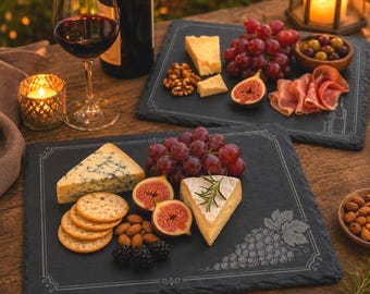 Minimalist Wine Country Slate Charcuterie Board – Engraved Black Slate Cheese Board – Wine Lover Gift – Custom Wedding Gift