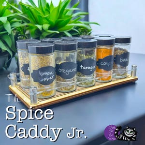 Laser Engraved Spice Rack – Modern 10-Bottle Kitchen Organizer – Countertop Storage Tray for Spices & Herbs