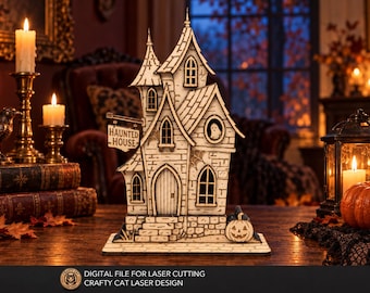 Haunted House SVG – Halloween Village Facade Laser Cut File for 3mm Material