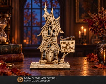 Haunted Chapel SVG – Gothic Halloween Village Facade Laser Cut File for 3mm Material