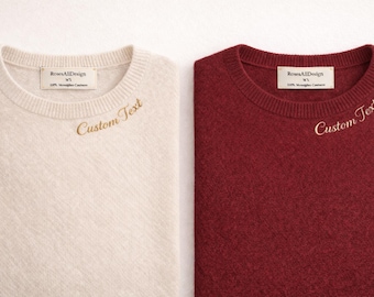 Custom Cashmere Sweater, Personalized Machine Embroidered Crewneck, 100% Mongolian Cashmere, Quiet Luxury Knit, Made to Order