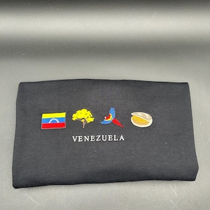 Venezuela besticktes Sweatshirt Araguaney, Guacamaya, Arepas, Caracas Rundhalspullover