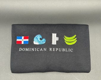 Dominican Republic Embroidered Sweatshirt Beach Waves, Güira, Platano Verde Sweaters Crewneck