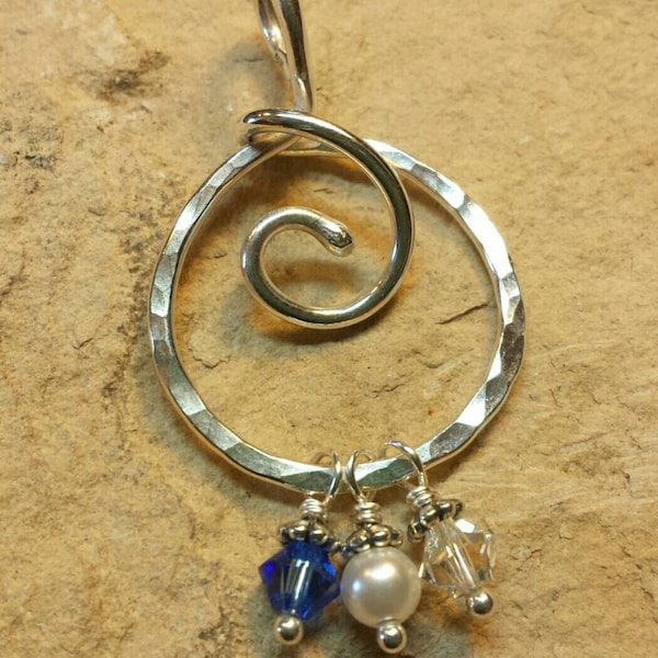 Unique Sterling Silver Folded Spiral Ring Holder or Silver Charm Holder Pendant for Your Own Charms - Antiqued or Shiny - Handmade to Order