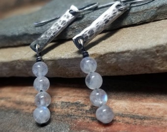 Rainbow Moonstone Earrings - Sterling Silver and Moonstone Stack Earrings - Sticks and Stones - Handmade and Ready to Ship RTS