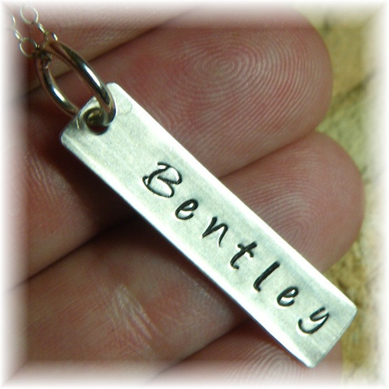 Simple Custom Sterling Silver Personalized Hand Stamped Necklace One Name Mommy Mother Grandmother Handmade image 1