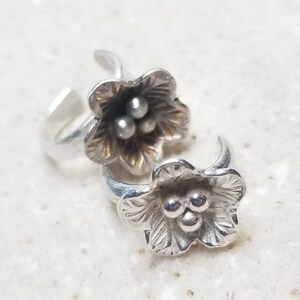 Shiny Sterling Silver Flower Ear Cuff - No Piercing Required - Your Choice - Fine and Sterling Silver - Handmade and Ready to Ship RTS