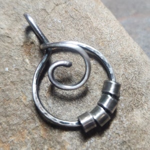 Unique Sterling Silver Folded Spiral Ring Holder or Silver Charm Holder Pendant for Your Own Charms Antiqued or Shiny Handmade to Order Antiqued Hammered