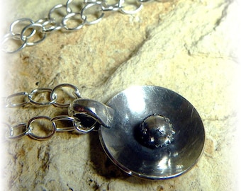 Fine and Sterling Silver Disc Necklace on a Cable Chain - Satellite - Lightly Antiqued Silver Necklace - Ready to Ship RTS