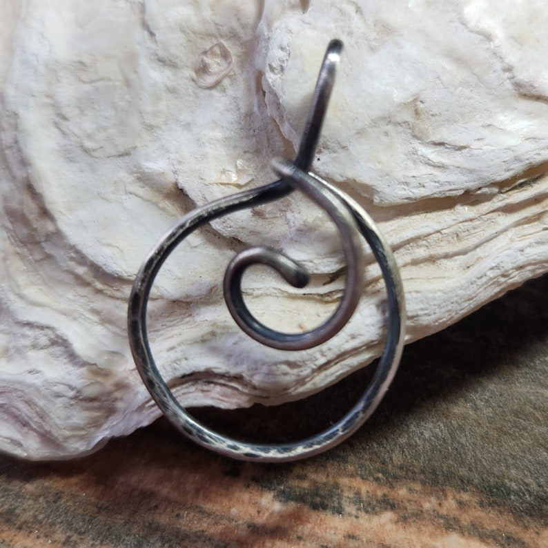 Unique Sterling Silver Folded Spiral Ring Holder or Silver Charm Holder Pendant for Your Own Charms Antiqued or Shiny Handmade to Order image 8