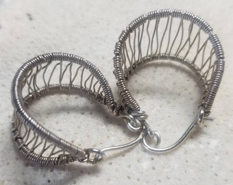 Woven Sterling Silver Hoop Earrings - Sterling Silver Basket Weave Hoops - Handmade and Oxidized - Ready to Ship RTS