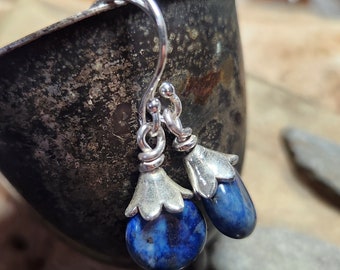 Silver and Lapis Lazuli Blue Flower Earrings - Fine Silver 2 Pairs to Choose From Ready to Ship - RTS