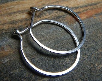 Classic Smooth or Hammered Small Sterling Silver Hoop Earrings - Approx 20mm - Handmade to Order