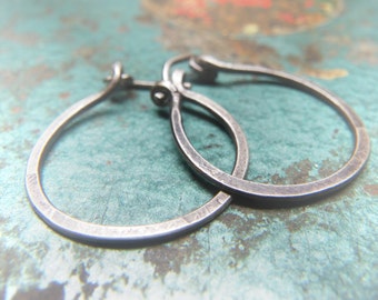 Simple Artifact 1-Inch Hoop Earrings - Sterling Silver Chunky Shiny or Oxidized Hoops - Handmade to Order within 2 Weeks