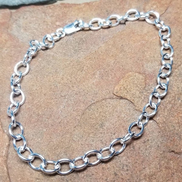 Sterling Silver Anklet - Heavy Cable Chain and Lobster Clasp - Any Size Made to Order - Adjustable Ankle Bracelet XXS-XL Silver Bracelet