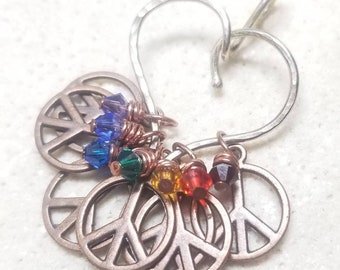 Copper Swarovski Crystal Peace Love Rainbow Charm Set With or Without Sterling Silver Charm Holder and or Copper Chain - Ready to Ship RTS