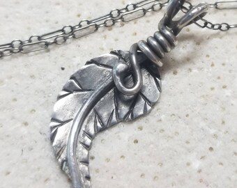 Sterling Silver Leaf Necklace - 925 Silver OOAK Elm Leaf Pendant - Hand Forged - Handmade and Oxidized - Ready to Ship RTS