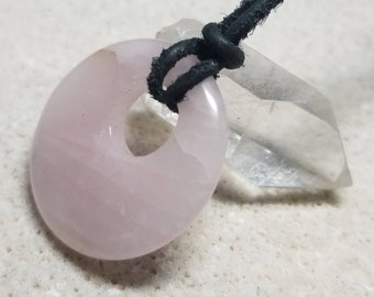 Rose Quartz Pendant - Rustic Unisex Adjustable Necklace on a Black Suede Cord - Healing Stone - Boho Handmade Ready to Ship RTS