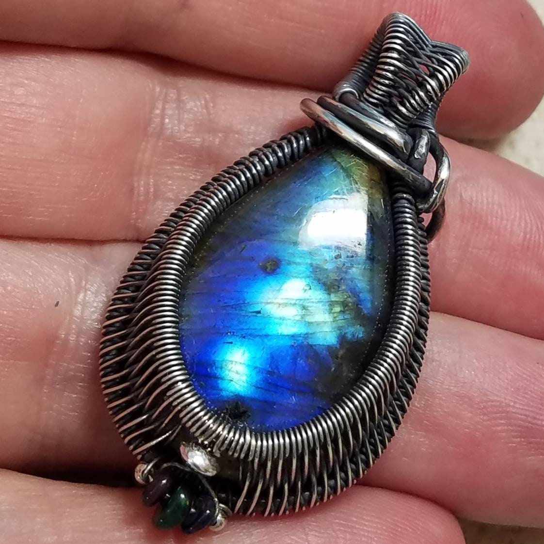Blue Flash Labradorite Pendant Oxidized Sterling Silver and | Etsy