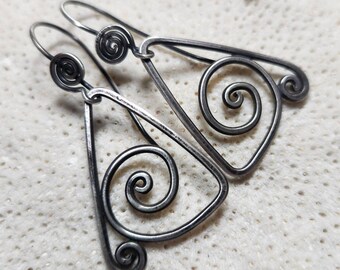 Heart of the Mountain Triangle Earrings - All Sterling Silver - Handmade and Ready to Ship RTS