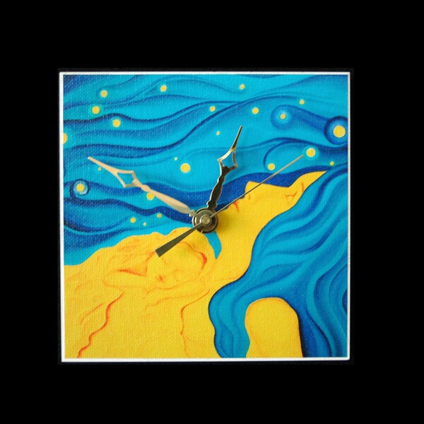 OOAK  Blue and Yellow, Mother and Child in the Night Clock