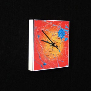 Vibrant, orange and blue, abstract art clock image 2