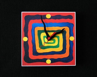 Primary colors abstract spiral art clock