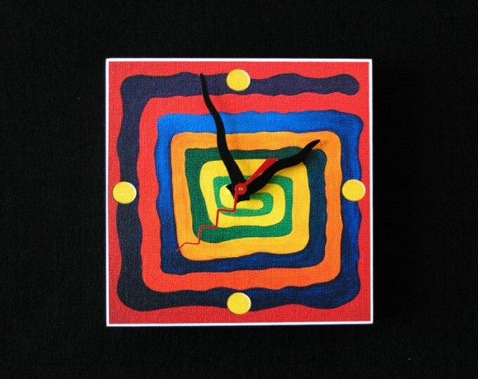 Primary colors abstract spiral art clock