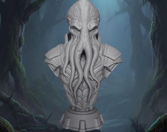 3D Printed Grey Mind flayer Bust | Cthulhu-Inspired Statue | DnD Monster Decor | Fantasy Horror Collectible