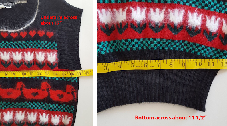 Vintage Ani Barrie Small Preppy Sweater Vest Black Red Hearts Wool Nerd Geek 80s USA