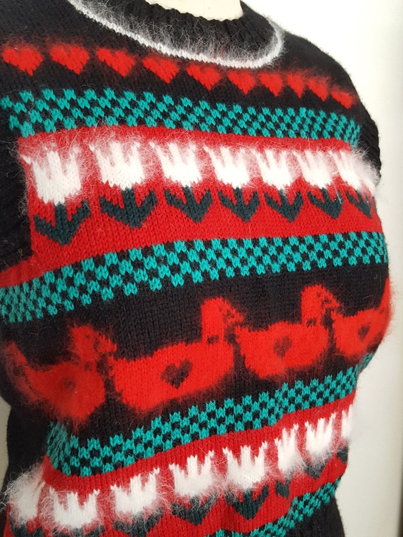 Vintage Ani Barrie Small Preppy Sweater Vest Black Red Hearts Wool Nerd Geek 80s USA