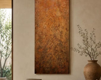 Terracotta Textured Abstract Painting, Wabi Sabi Wall Art, Japandi Decor, Neutral Sculptural Canvas, Vertical Earthy Minimalist Art